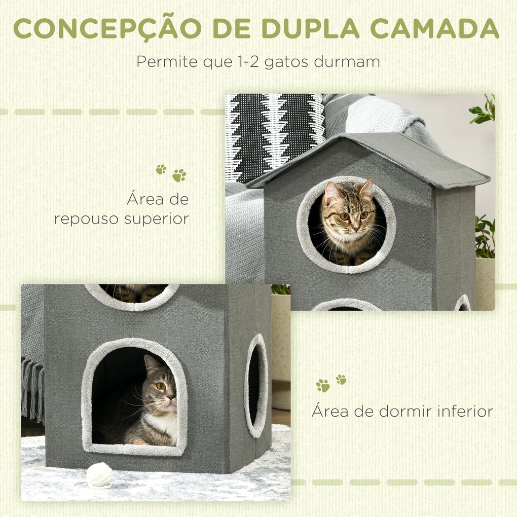 PawHut Casa para Gatos de 2 Níveis Cama para Gatos Caverna para Gatos