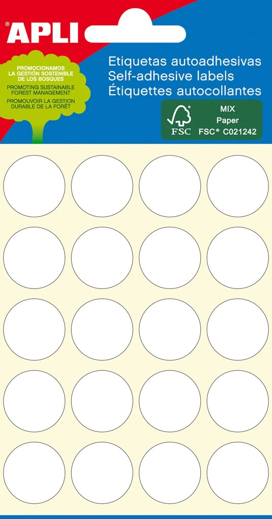 Etiquetas Autocolantes Ø 25 mm Cantos Redondos Apli – Branco