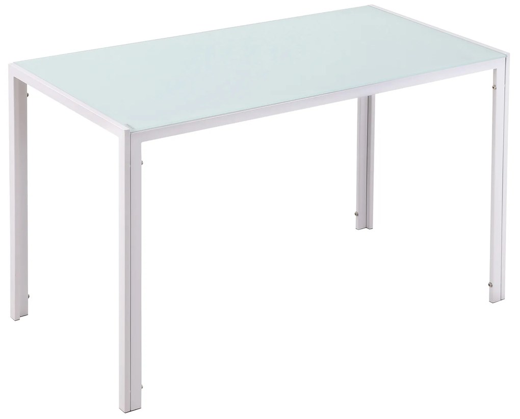 HOMCOM Mesa Sala de Jantar de Cristal Mesa Retangular para 4-6 pessoas com Pés de Metal Multifuncional para Cozinha 120x60x75cm Branco