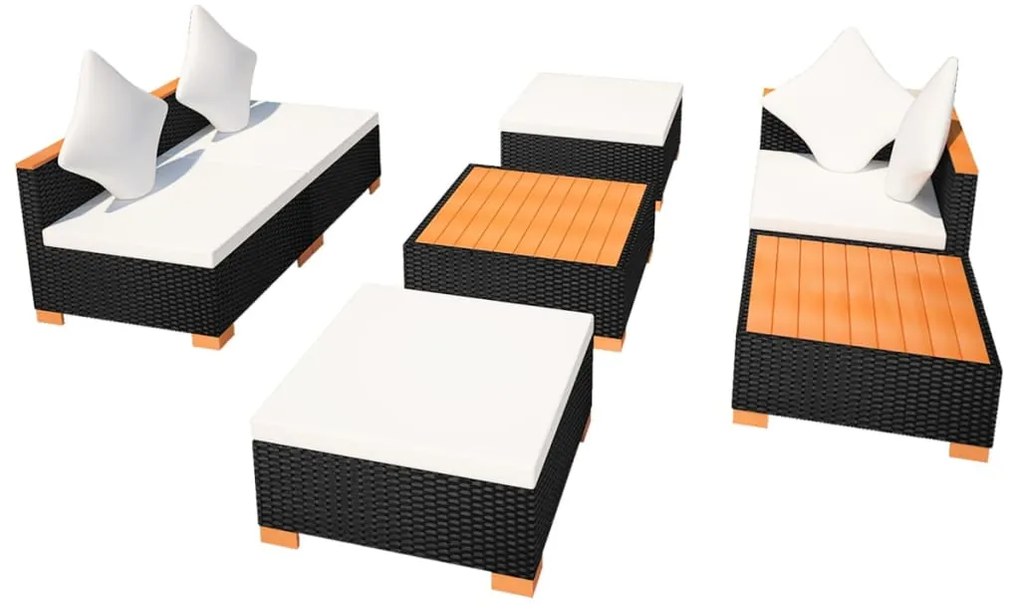 7 pcs conjunto lounge de jardim c/ almofadões vime PE preto