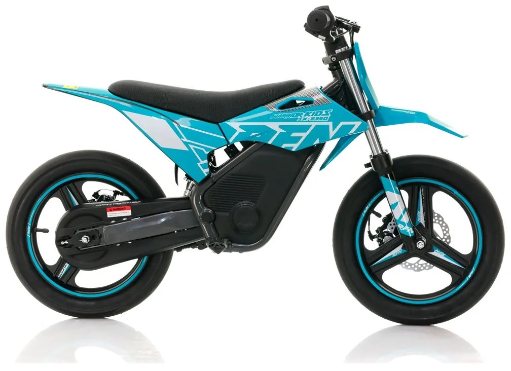 Mini moto elétrica para crianças velocidade até 30Km/h C/Limitador RFN SX-E350 WARRIOR 350W Supermotard 14/14” Azul Celeste