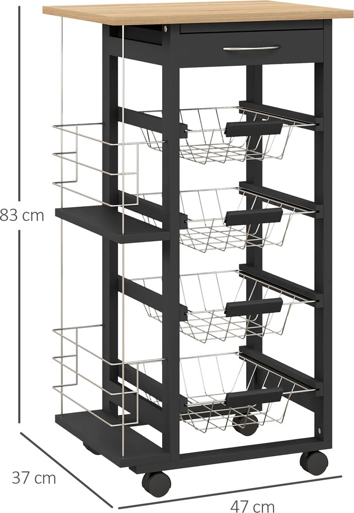 Carrinho de Cozinha com Rodas Carrinho Auxiliar com Gaveta 4 Cestas Am