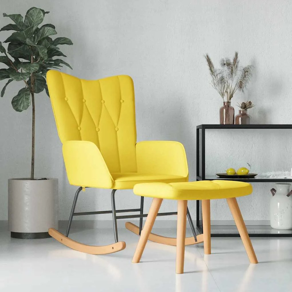 vidaXL Cadeira de baloiço com banco tecido amarelo mostarda