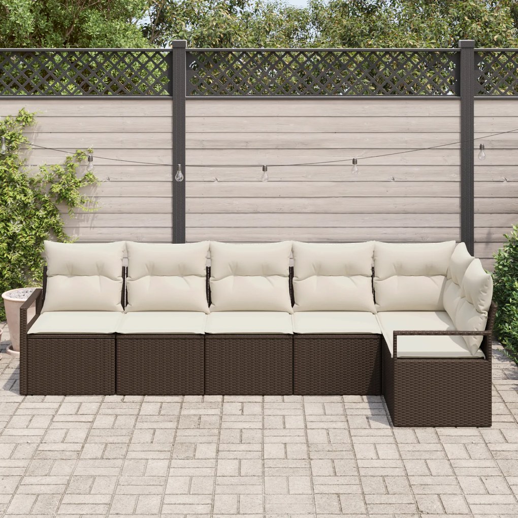 Conjunto de Sofá de Jardim vidaXL de 6 peças com almofadas Castanho Po