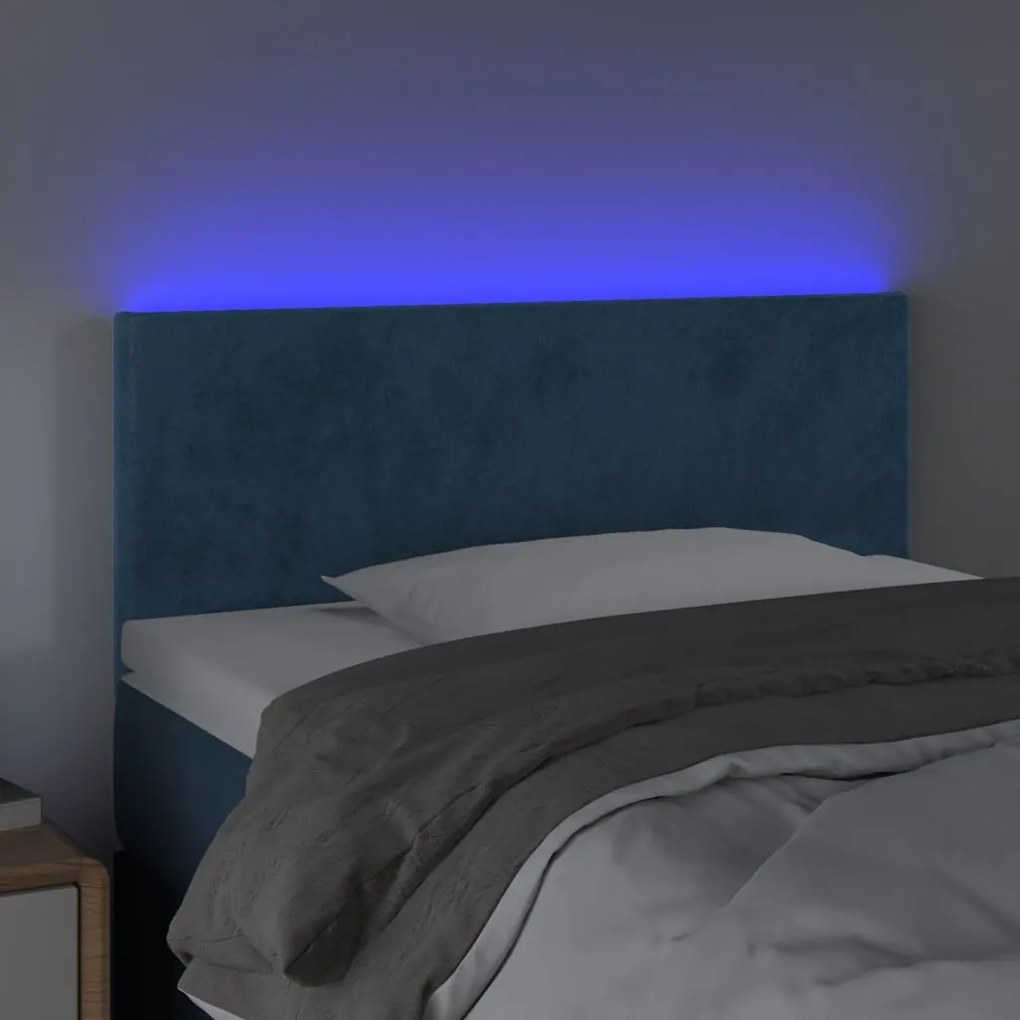 Cabeceira de cama c/ luzes LED veludo 100x5x78/88cm azul-escuro