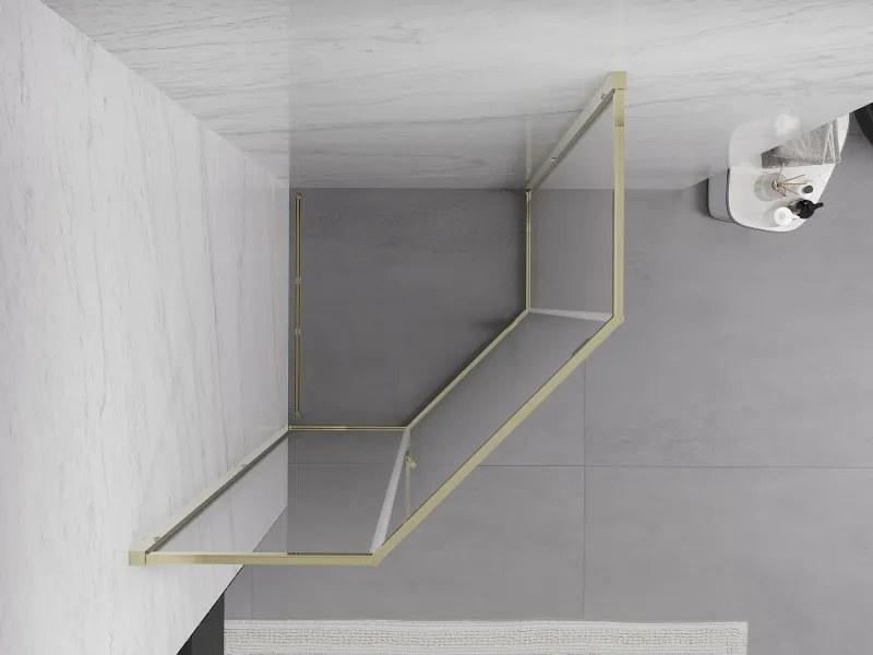 Mexen Exo-R cabina de duche pentagonal com porta de abrir 90 x 90 cm, transparente, dourada - 812-090-090-50-00