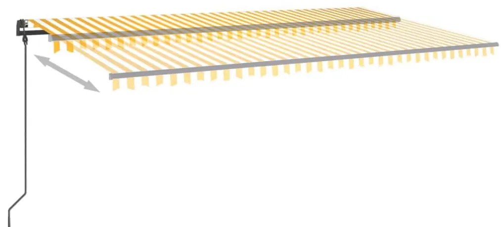 Toldo autom. c/ LED e sensor de vento 6x3,5 m amarelo e branco