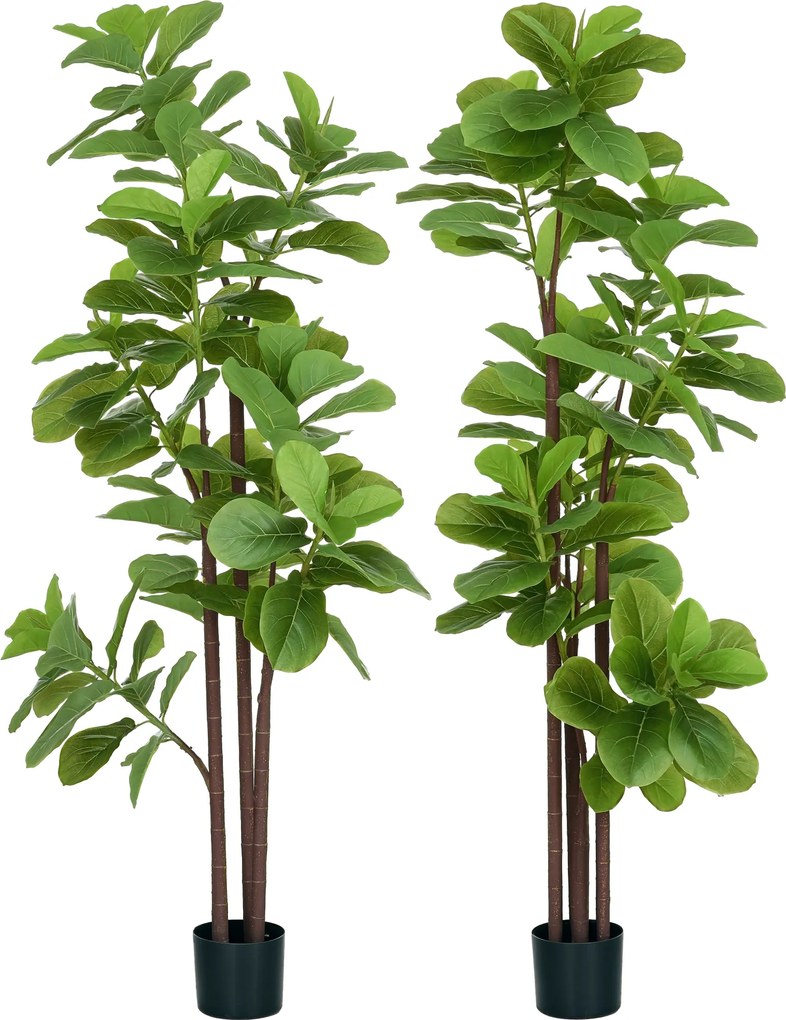 Conjunto de 2 plantas artificiais de figueira com 180 cm de altura de folhas de violino (Ficus Lyrata), e vaso Verdes
