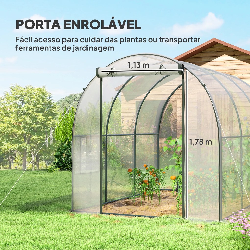 Estufa Tipo Túnel  3x2x2 m com Porta Enrolável 2 Janelas  Anti-UV para Cultivos Plantas Flores Transparente