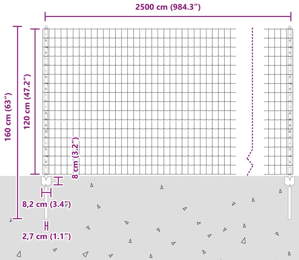 Cerca Euro com 22 Postes Cinza 1,2x25 m Aço
