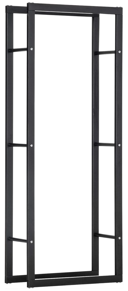 HOMCOM Suporte para Lenha de Metal Porta Lenha Metálico para Interior e Exterior Carga Máxima 100 kg 60x25x150 cm Preto