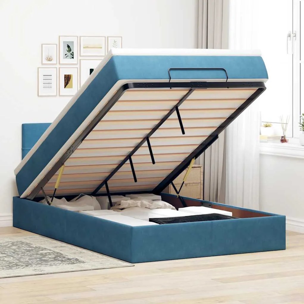 vidaXL Estrutura cama otomana colchão 120x200cm veludo azul escuro