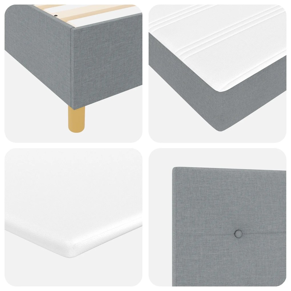Cama Box Spring com Colchão Cinza Claro 90x200 cm Tecido