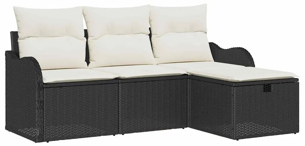 Conjunto de Sofá de Jardim em 4 Peças com Almofadas Rattan Preto