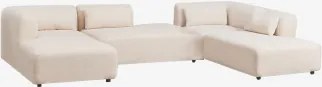 Sofá Modular Chaise Longue Esquerdo De 4 Peças Com Duplo Divã Fogler Tecido Pele De Borrego Bege Creme - Sklum