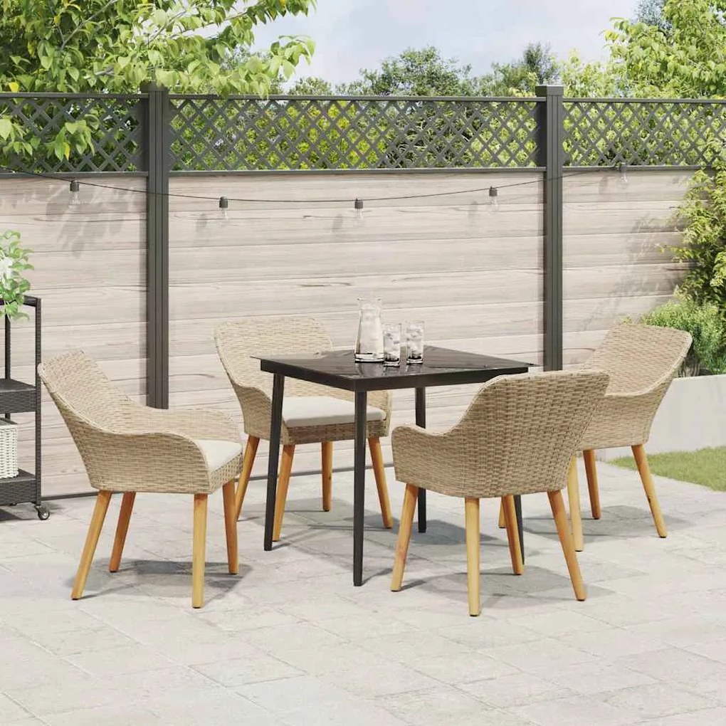 Conjunto de Jantar de Jardim 5 Peças Bege em Rattan Sintético