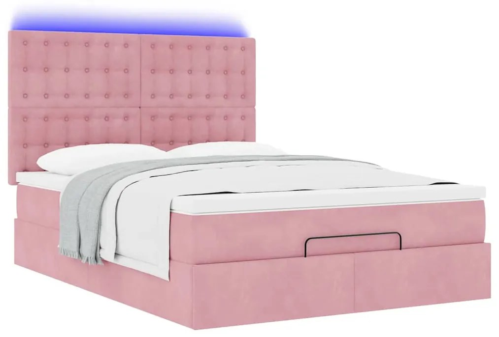 Estrutura de cama otomana com colchões 140x200 cm veludo rosa