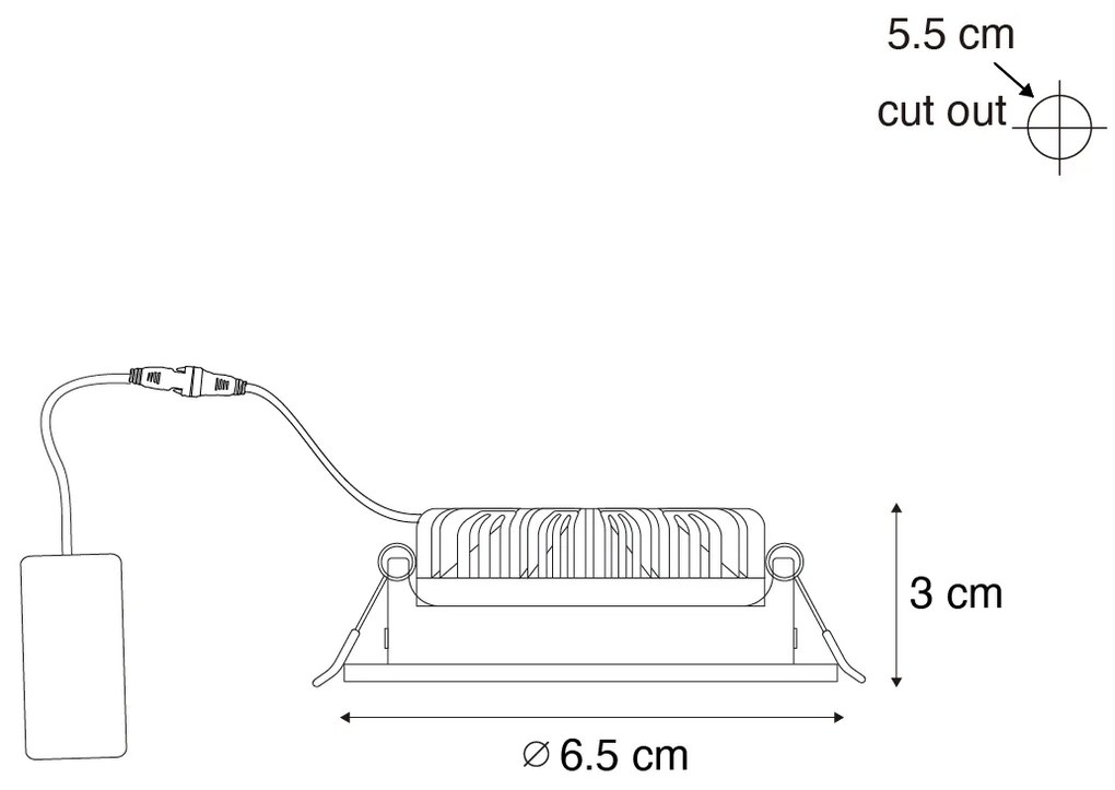 Foco embutido preto inclinável 6,5cm com LED IP54 Ultra Slim - Pupil