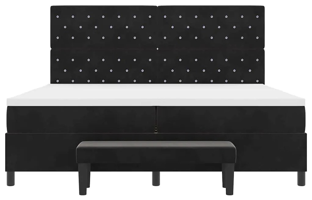 Cama Box Spring da com Colchão e Banco Preto 200x200 cm Veludo
