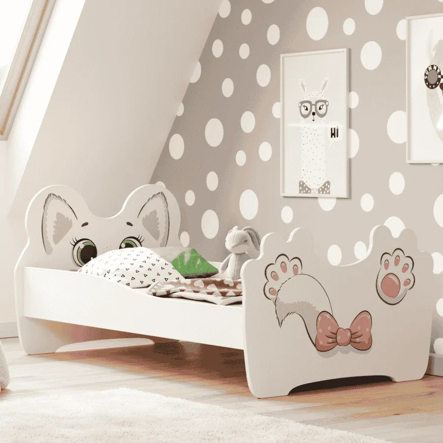 Cama infantil gato 140x70 branca - colchão e estrado incluído