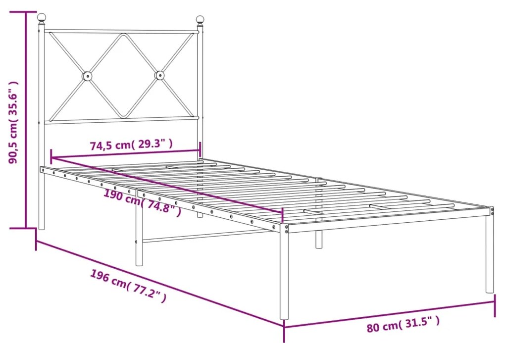 Estrutura de cama sem colchão com cabeceira 75x190 cm branco