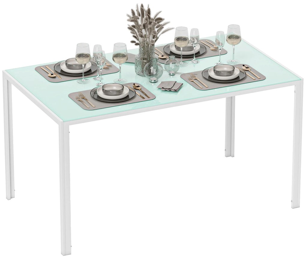 Mesa de Refeição de Vidro Mesa Retangular para 6 Pessoas com Pés de Metal 140x80x75 cm Branco