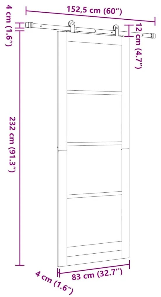 Porta Deslizante vidaXL com Conjunto de Ferragens 'ORKDAL'Branca 83x23