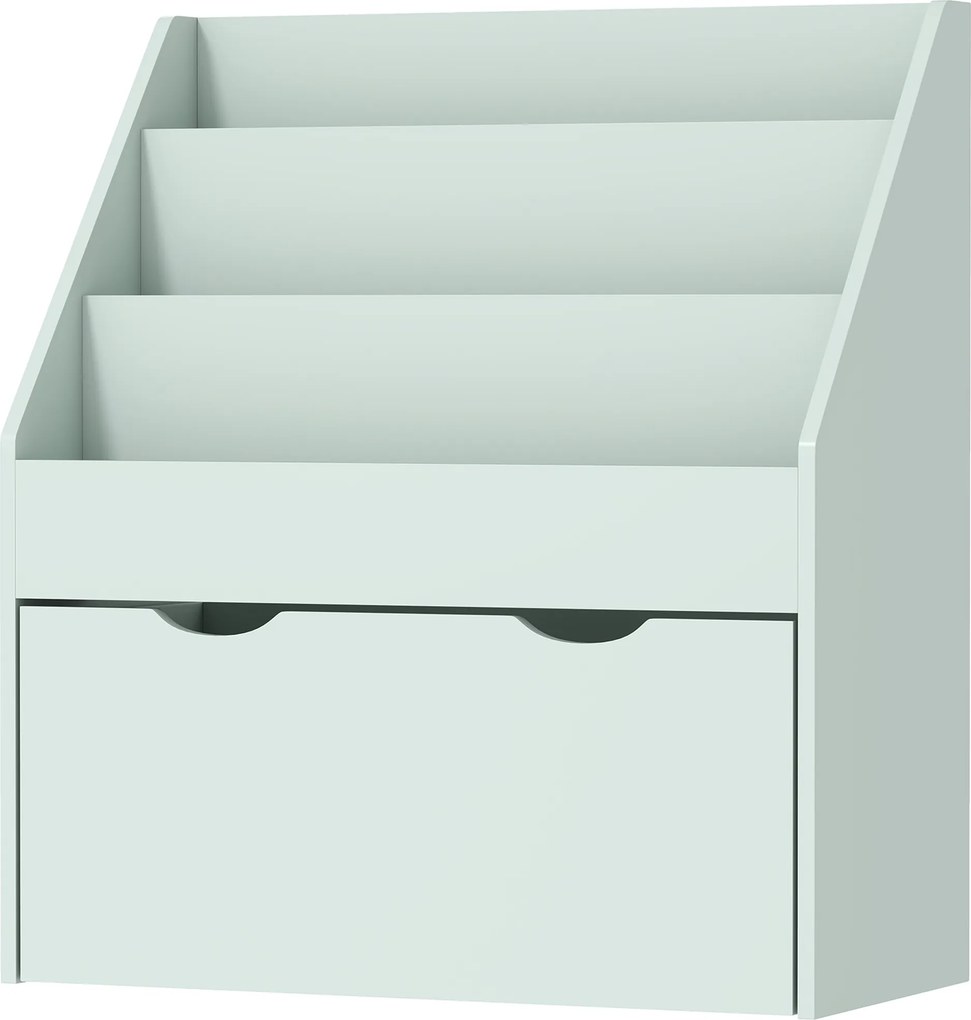 Estante infantil com vários compartimentos, com 3 níveis de prateleiras e uma gaveta, 62,5 L x 30 L x 70 A cm, verde