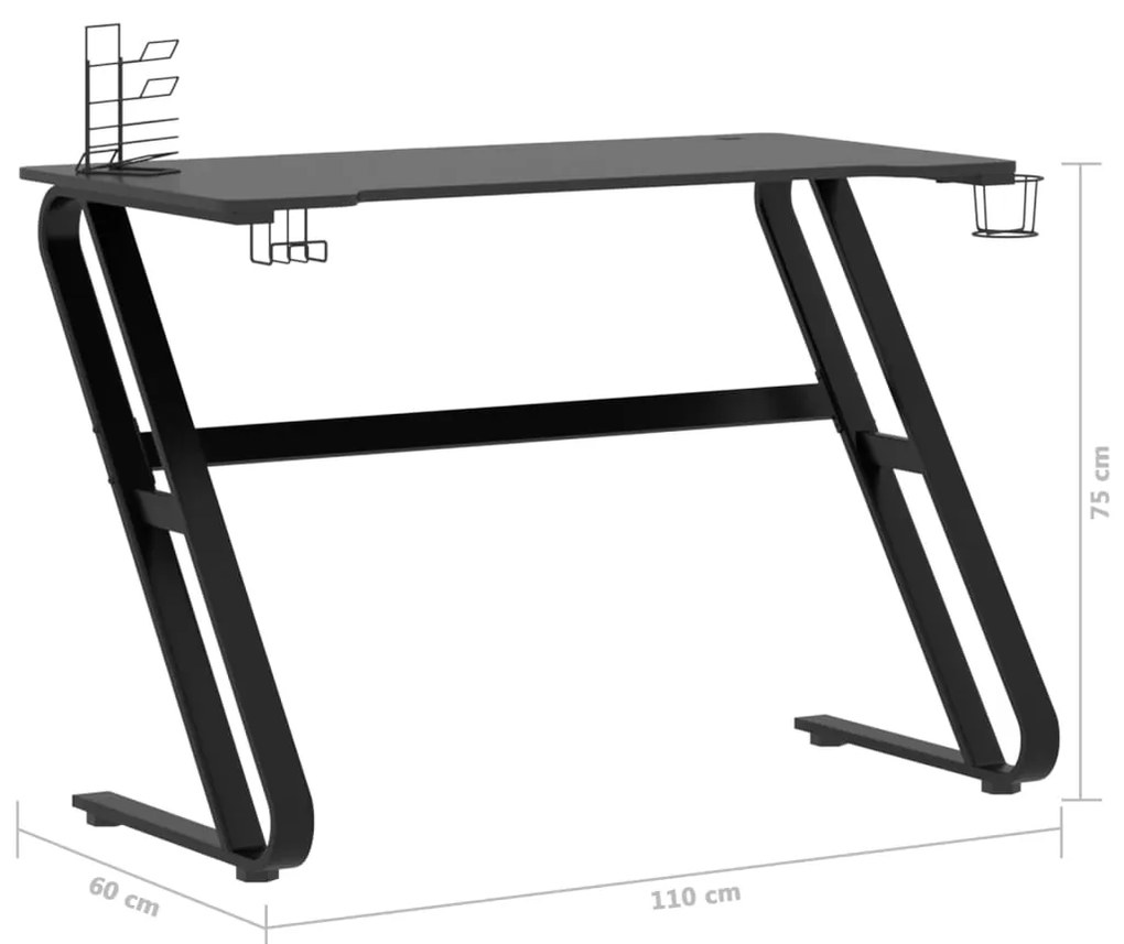 Secretária de gaming c/ pernas em forma de ZZ 110x60x75cm preto