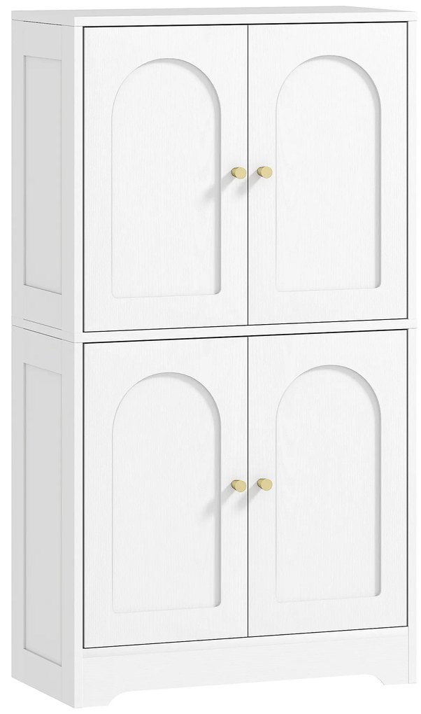 HOMCOM Buffet de cozinha, móvel de cozinha para armazenamento com 4 portas curvas e 2 prateleiras ajustáveis, 60 x 30 x 110 cm, branco | Aosom Portugal