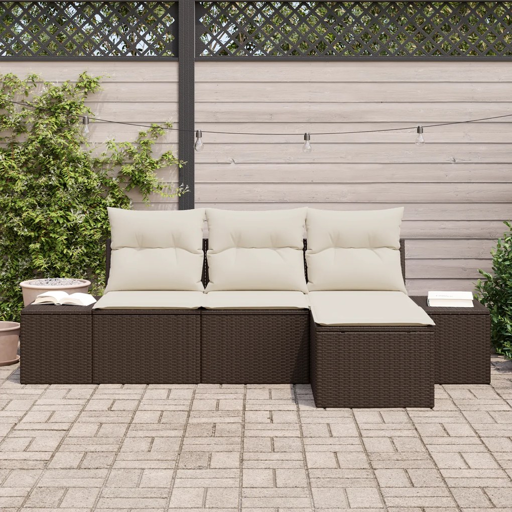 Conjunto de Sofá de Jardim com Almofadas Rattan Poly Castanho