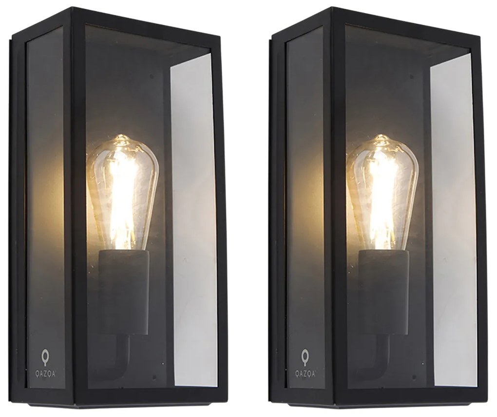 Conjunto de 2 candeeiros de parede de exterior preto IP44 com vidro - Rotterdam Moderno