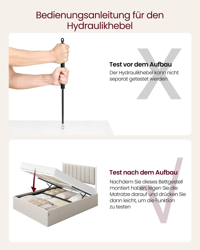 Estrutura de cama 140 x 200 cm (COLCHÃO NÃO INCLUIDO) com arrumação sob a cama; cabeceira em bege cappuccino