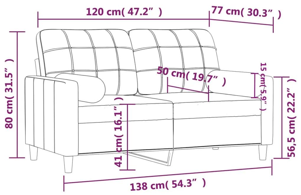 Sofá 2 lugares + almofadas decorativas 120 cm tecido castanho