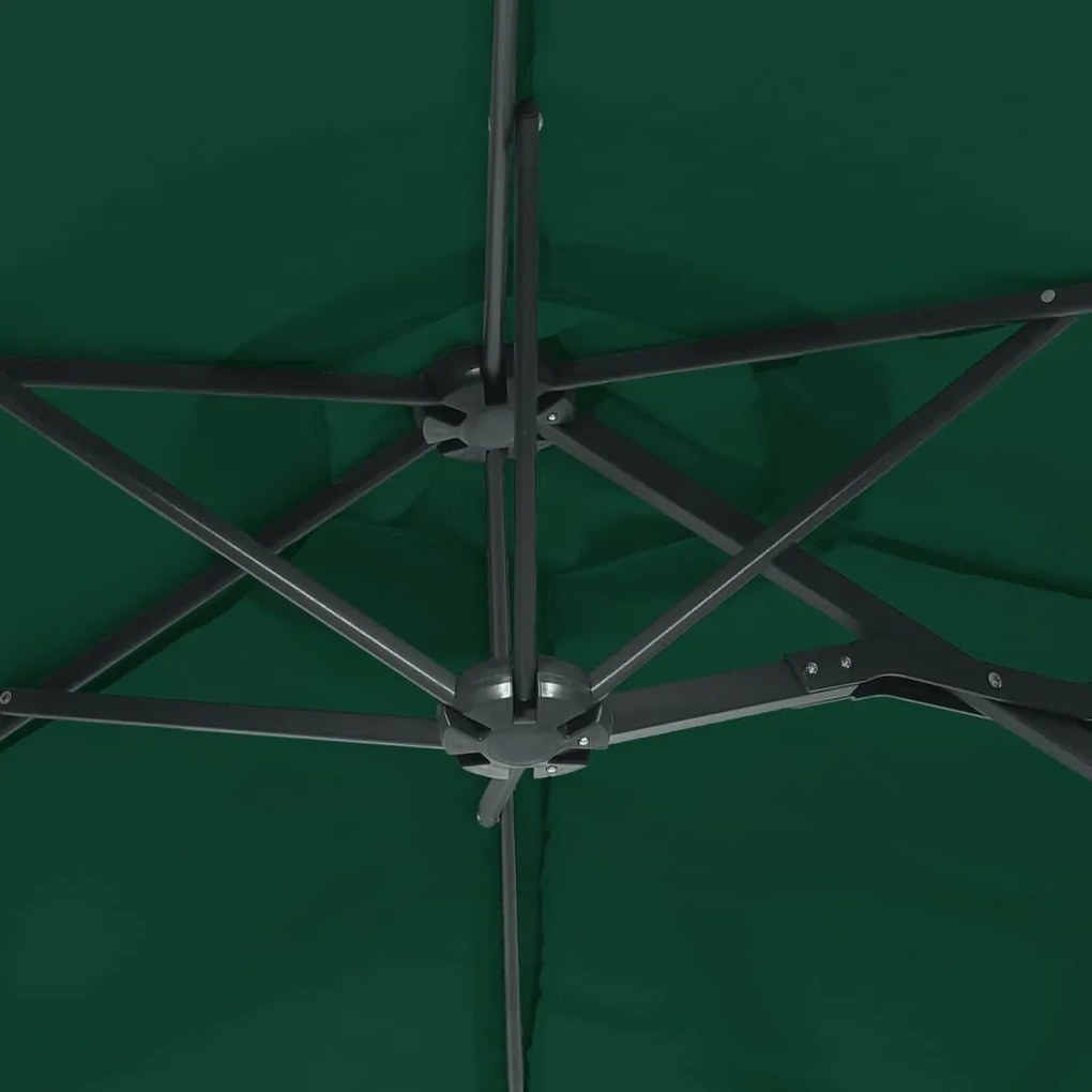 Guarda-sol de jardim c/ cabeça dupla/luzes LED 316x145 cm verde