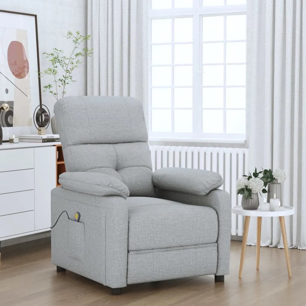 289672 vidaXL Poltrona de massagens tecido cinzento-claro