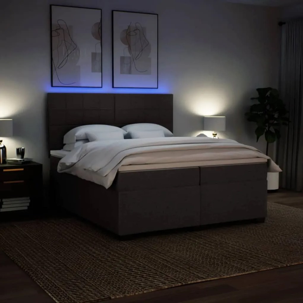 Cama com molas/colchão 200x200 cm tecido castanho-escuro