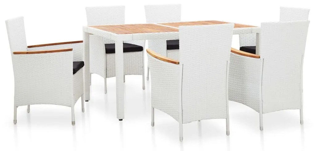 7 pcs conjunto de jantar para exterior vime PE branco