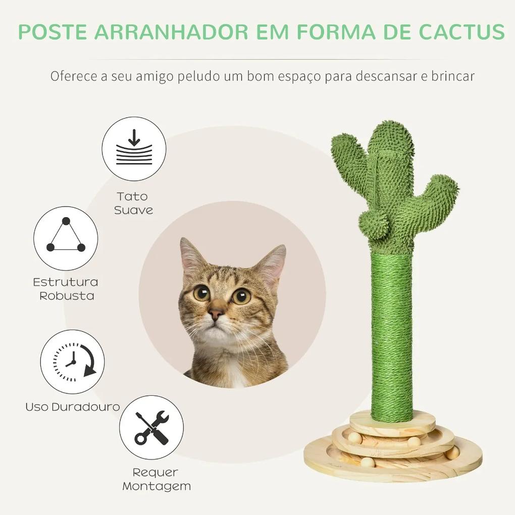 Poste Arranhador para Gatos em Forma de Cactus Pequena Árvore Arranhadora para Gatos com Poste de Sisal e Pelúcia Bola Suspensa e Base com Brinquedo d