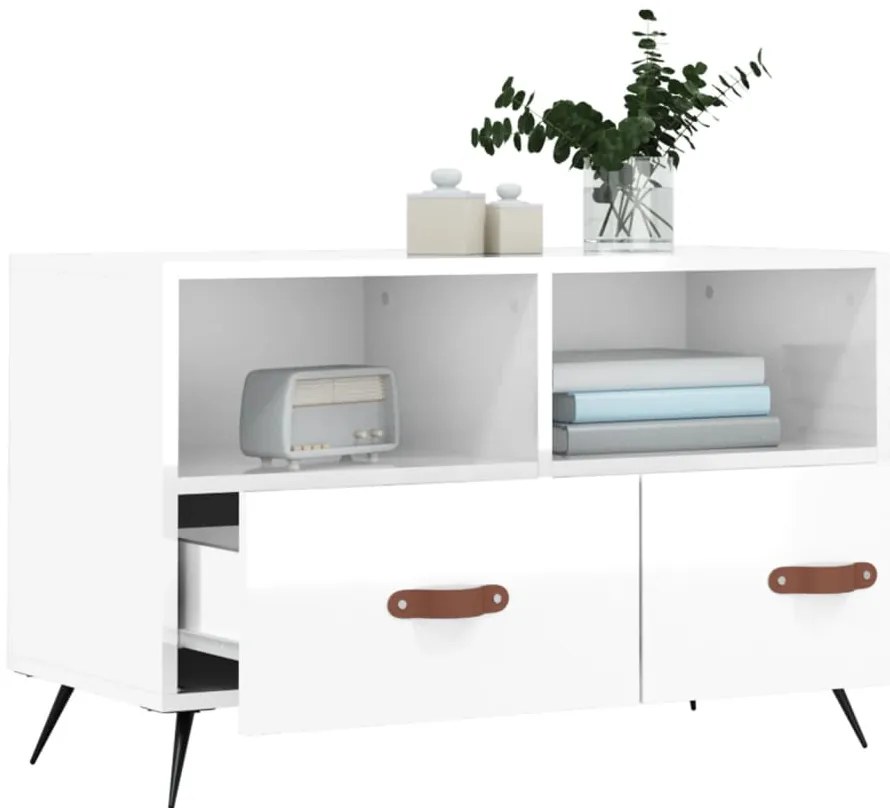 Móvel de TV 80x36x50 cm derivados de madeira branco brilhante