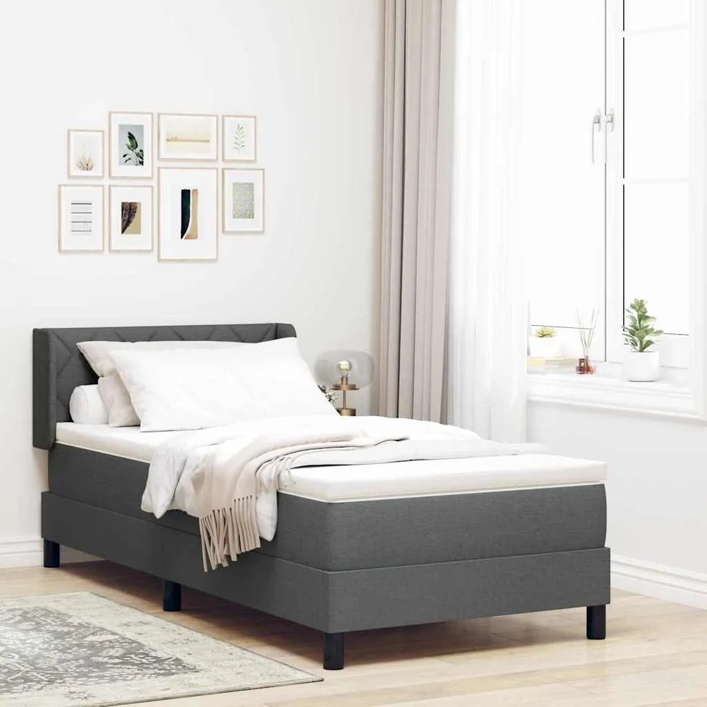 vidaXL Cama Box com colchão Cinza Escuro 200 x 100 cm Poliéster