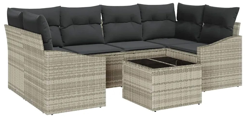 Conjunto de Jardim 7 Peças com Almofadas Cinza Claro em Poliratan
