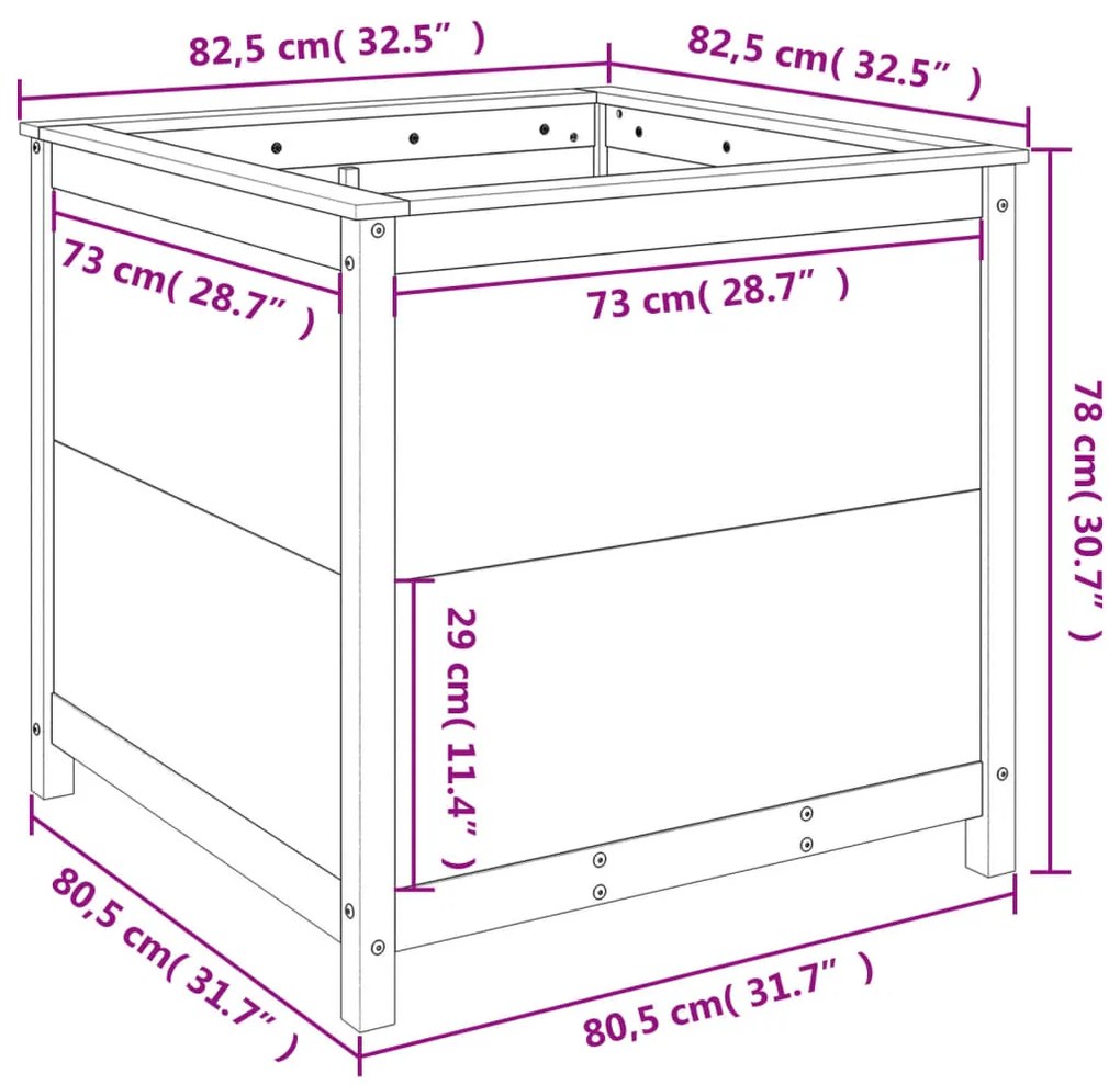 Vaso/floreira de jardim 82,5x82,5x78 cm pinho maciço cinzento