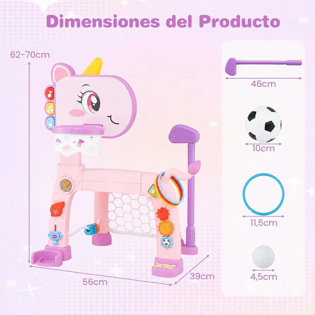 Centro Desportivo Infantil 4 em 1, 56 x 39 x 62-70 cm, Altura Regulável, Rosa