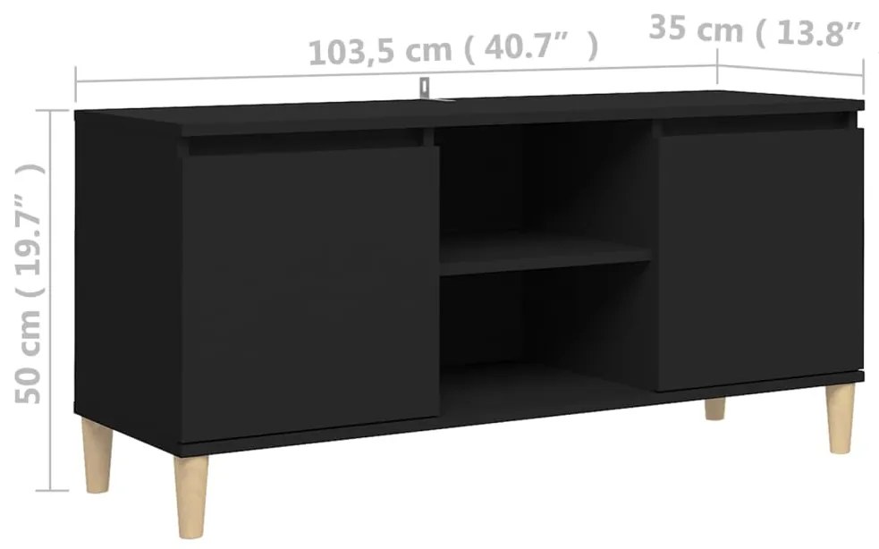 Móvel de TV com pernas de madeira maciça 103,5x35x50 cm preto