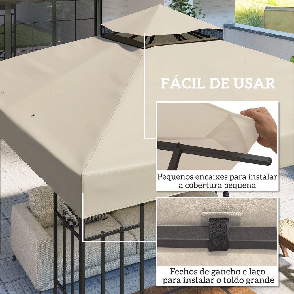 Toldo de Substituição para Pérgola 3x3 m (NÃO INCLUIDA) Toldo de Substituição com Teto Duplo Proteção UV 30+ Toldo para Pérgola Creme
