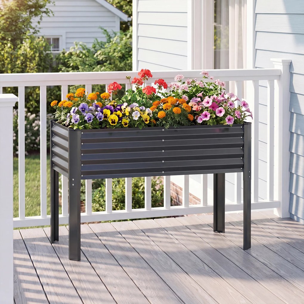 Floreira elevada de jardim 118 x 60 x 77,5 cm com Estrutura em metal galvanizado, pés elevados, sistema de drenagem e base alta para terraço ou pátio
