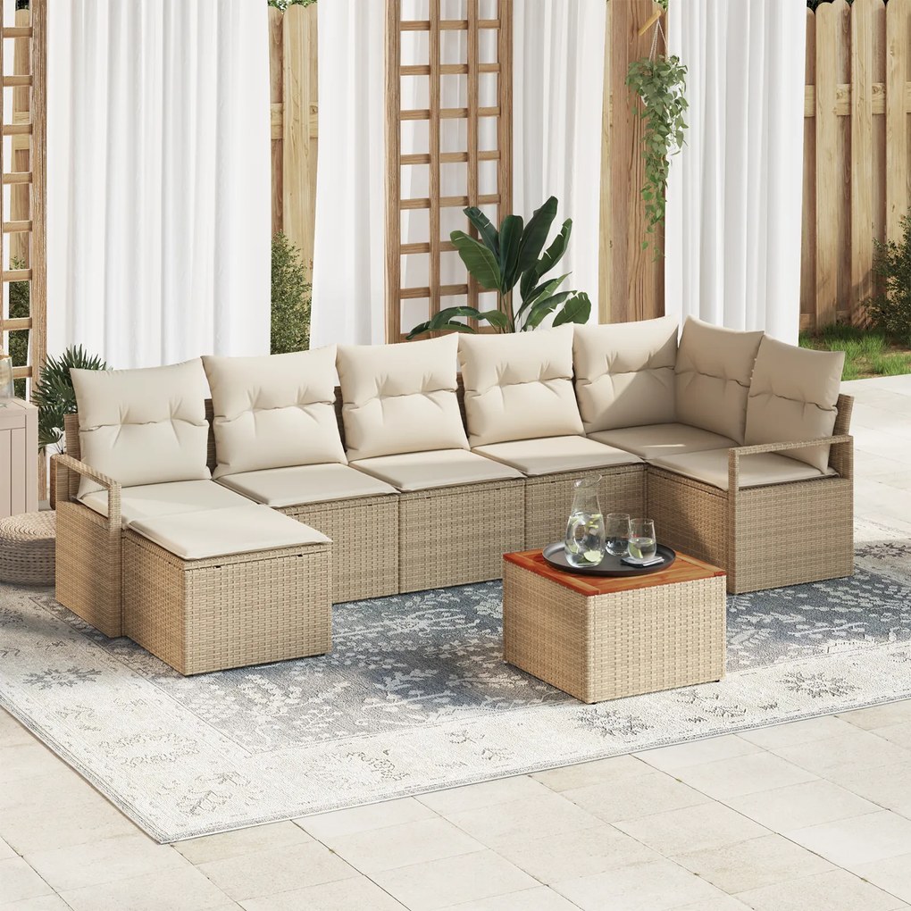 Conjunto de Sofás para Jardim vidaXL de 8 Peças com Almofadas Bege Rattan Sintético Acácia
