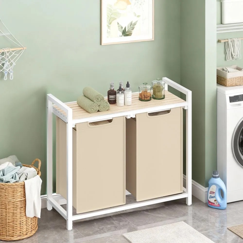 Cesto da roupa suja 73 x 33 x 72 cm com sacos extraíveis Bege