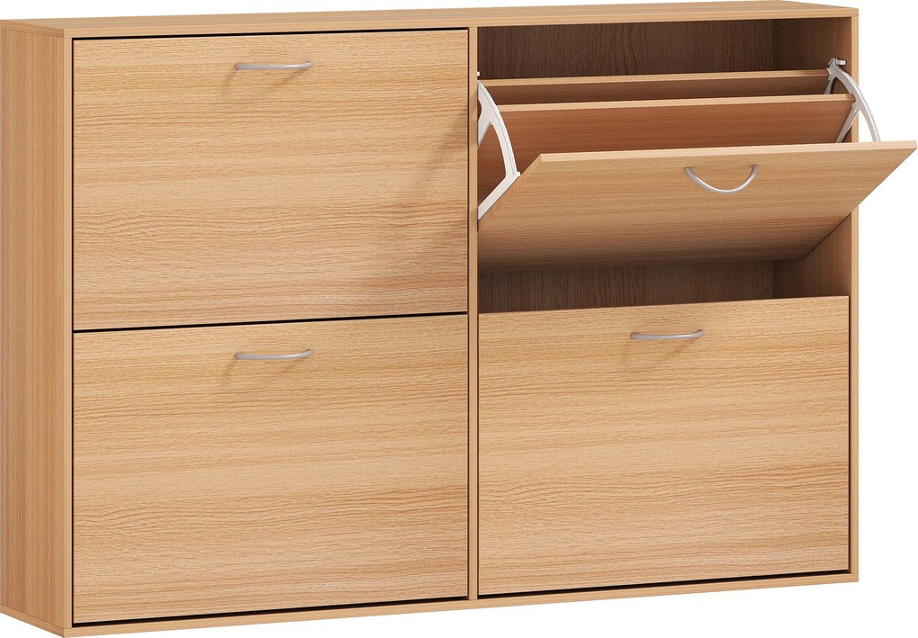 HOMCOM Sapateira Moderna com 4 Gavetas Abatíveis e Prateleiras Ajustáveis para 16-24 Pares de Sapatos 120x24x81 cm Madeira | Aosom Portugal